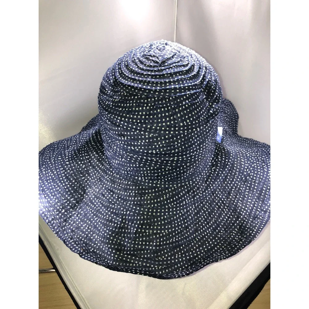 Wallaroo Hat Company Scrunchie Navy Polka Dot Packable Wide Brim Sun Hat Womens